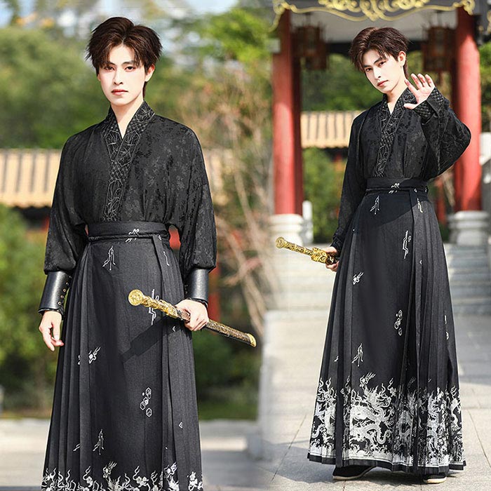 楽天市場】メンズ漢服 中国伝統コスプレ衣装 交差襟トップス スカート