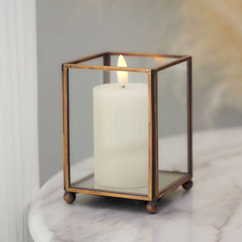 楽天市場】ガラスと真鍮でできた長方形のキャンドルホルダー