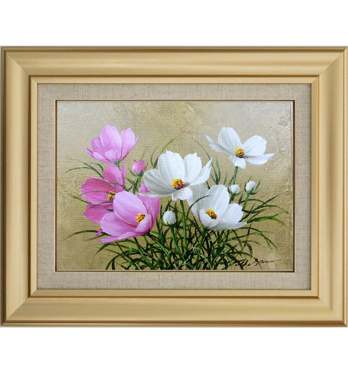 楽天市場】手描き 油絵 額入り油彩画 コスモス2 秋桜 F6サイズ