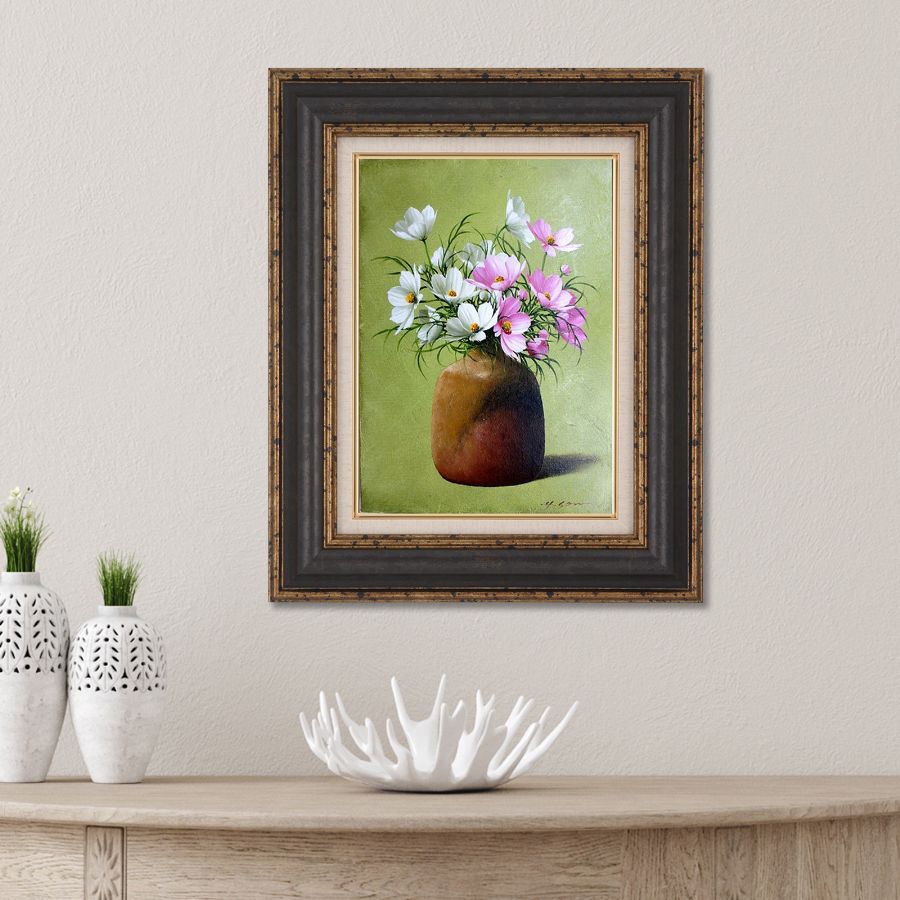 楽天市場】手描き 油絵 額入り油彩画 コスモス 花瓶 F4サイズ 縦 白