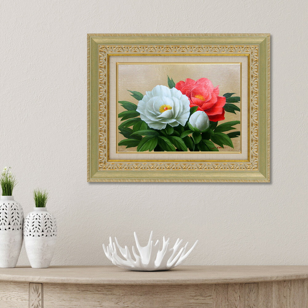 楽天市場】手描き 油絵 額入り油彩画 牡丹 F4サイズ ボタン ぼたん 冬