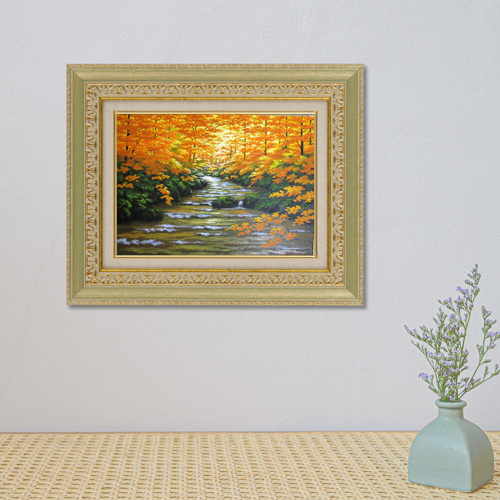 絵画インテリア 額付( 青緑＋金色の枠 ) 油絵 F6-080114 人物 女性