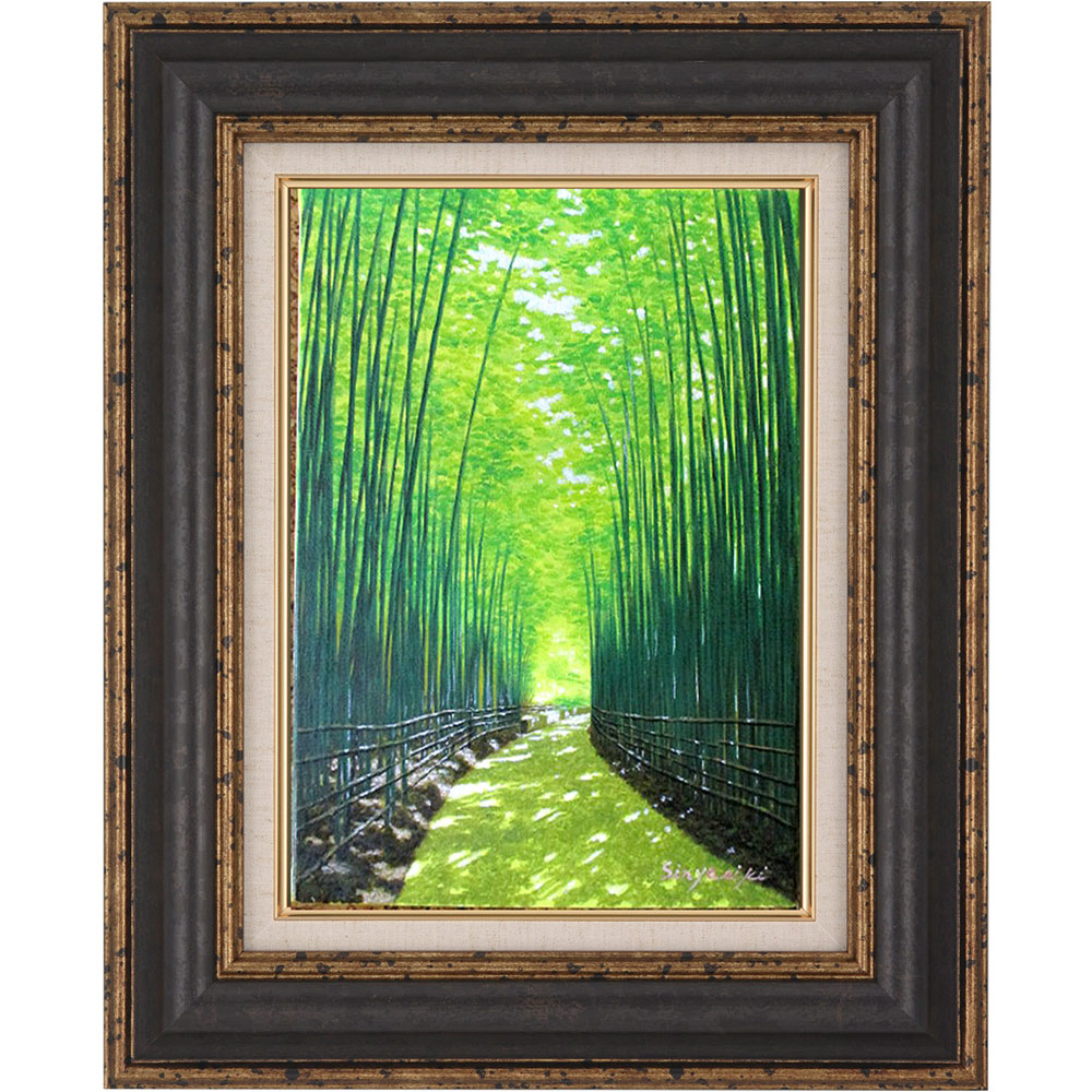 油絵 菅家令子 絵 絵画インテリア額付(青緑＋金色の枠) F4-071012女性