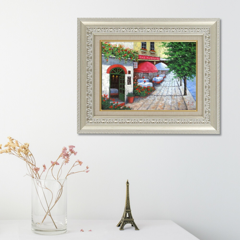 楽天市場】手描き 油絵 絵画 額入り 油彩 パリのカフェ F4サイズ