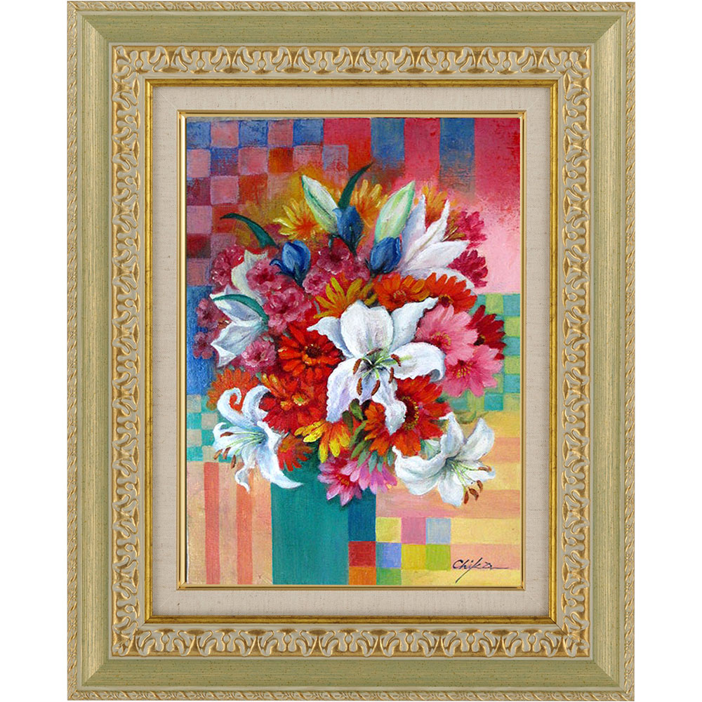 油絵 菅家令子 絵 絵画 インテリア 額付(銀) F4-070102 花 バラ 油絵