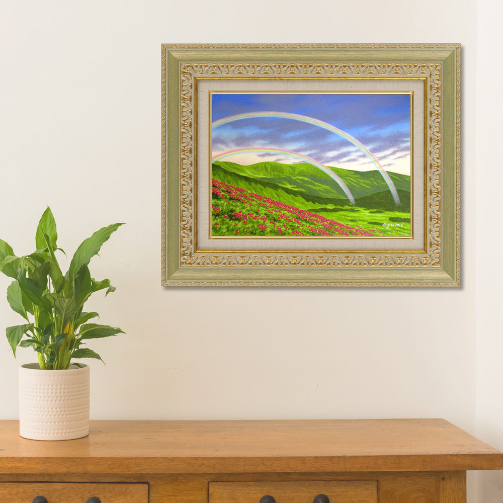 楽天市場】絵画 油絵 額入り油彩 手描き F4サイズ 虹のある風景 双輪