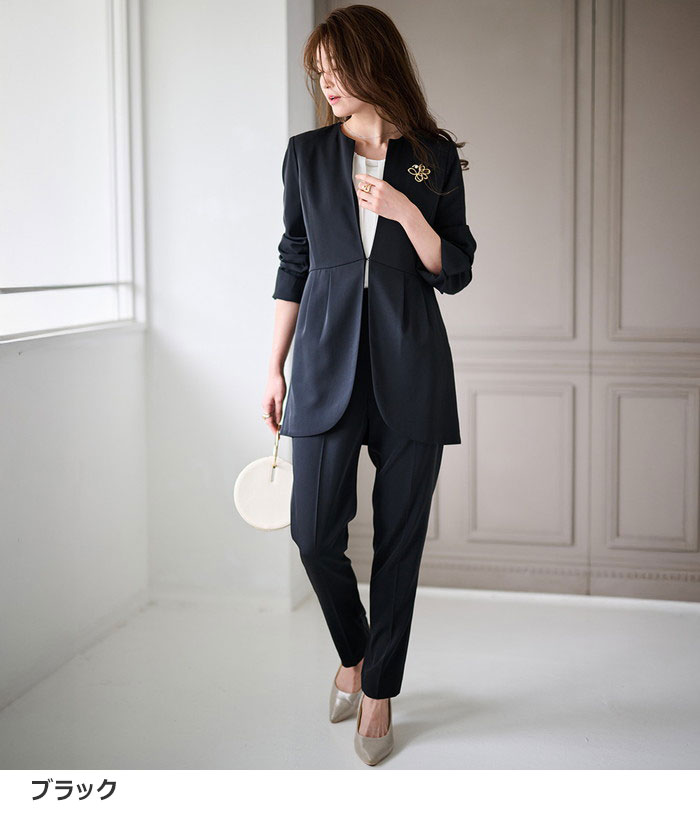 楽天市場】パンツスーツ ＜2点セット＞ラウンドヘムジャケット