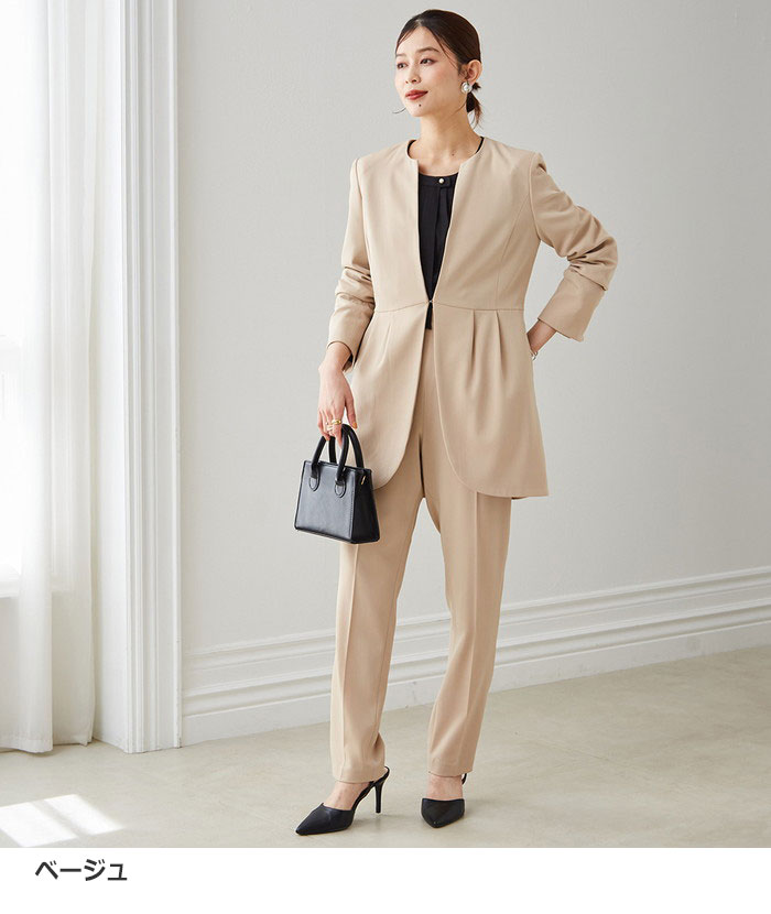 楽天市場】パンツスーツ ＜2点セット＞ラウンドヘムジャケット