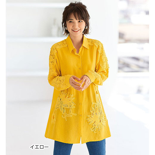 楽天市場】チュニック 流れる花レースシャツチュニック(M〜LL
