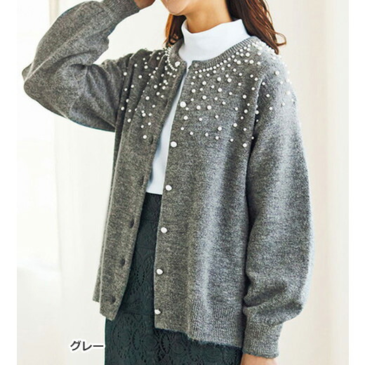 楽天市場】ニットカーディガン パールビーズ使いがかわいいニット