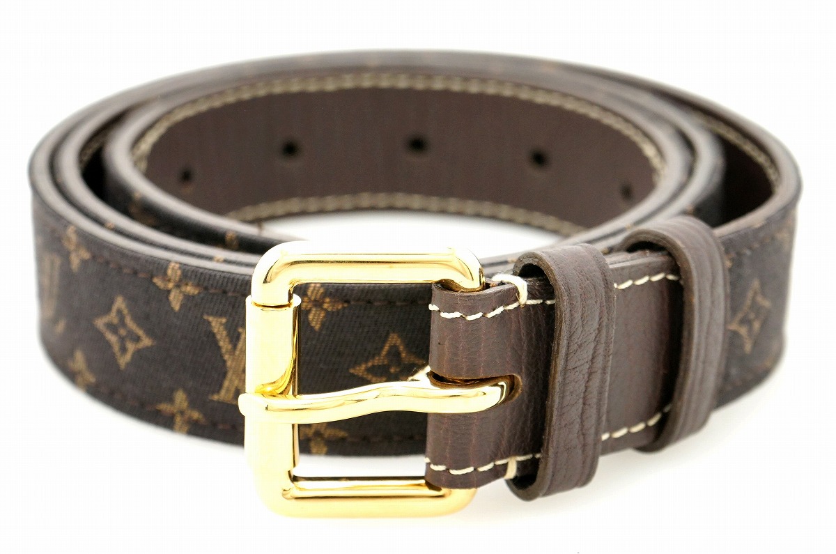 美品 LOUIS VUITTON モノグラム LV金具 ベルト レッド ブラウン 美品