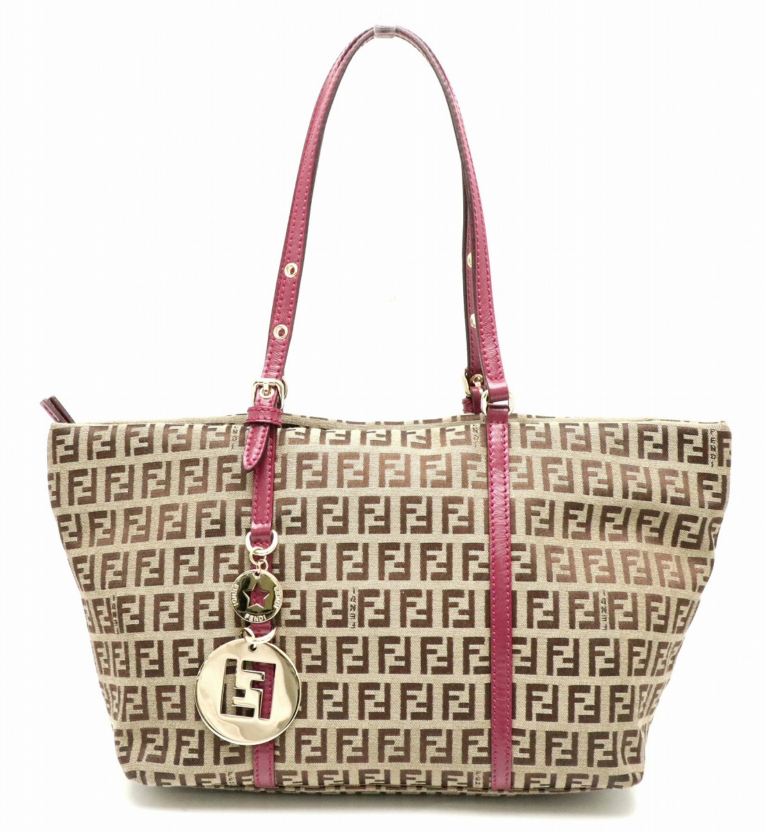 フェンディ FENDI ミニトートバッグ ズッカ柄 ピンクベージュ