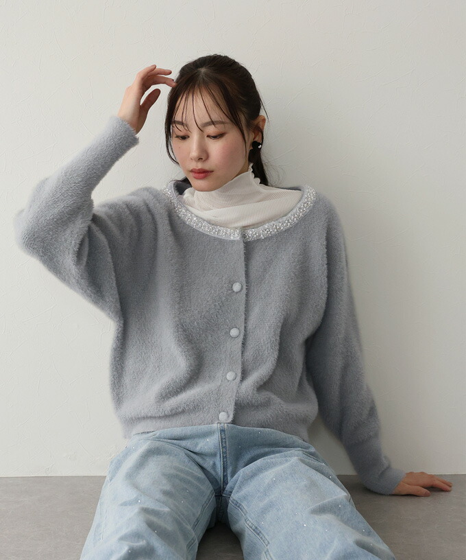 楽天市場】【SALE／51%OFF】ビジュー襟ニットカーディガン レディース