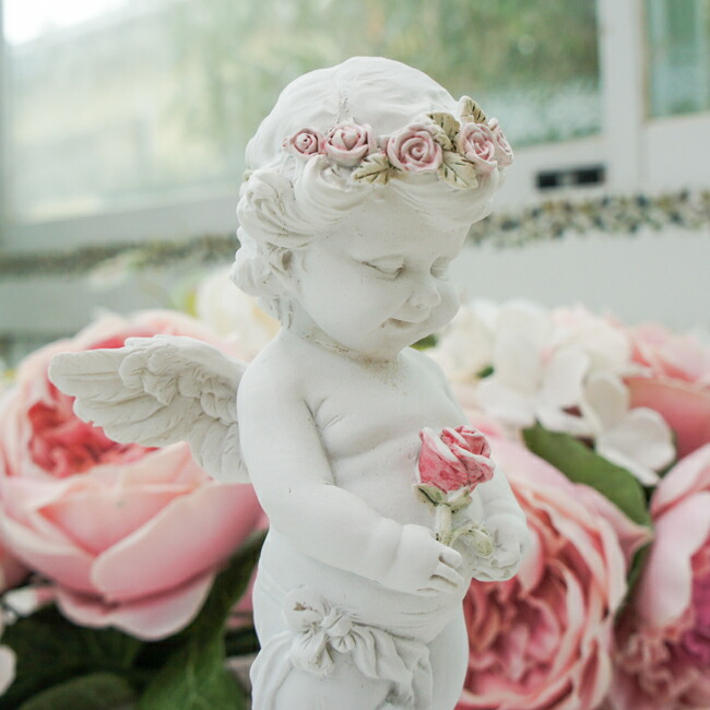 楽天市場】一輪の薔薇エンジェルオブジェ 天使 置物 ピンク ホワイト
