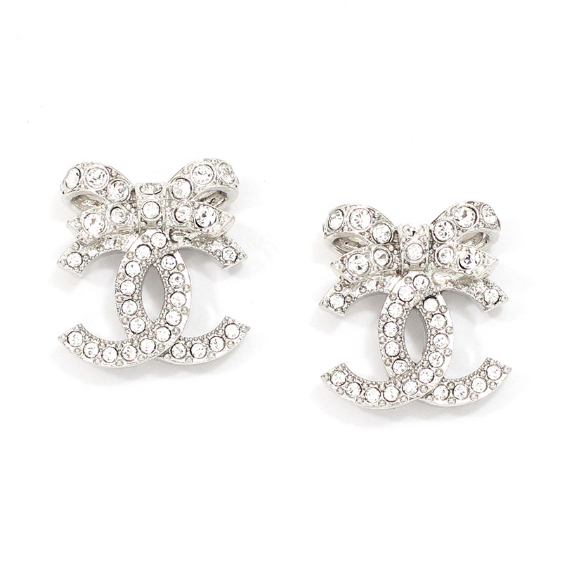 CHANEL ダブルロゴ ラインストーンピアス