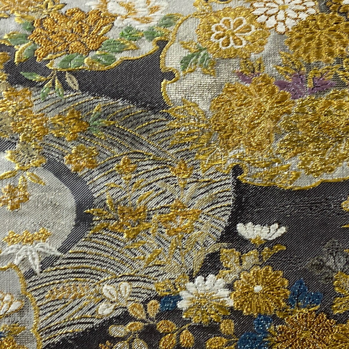 楽天市場】袋帯 美品 秀品 雪輪 草花 金銀糸 箔 灰紫 六通 正絹 【中古