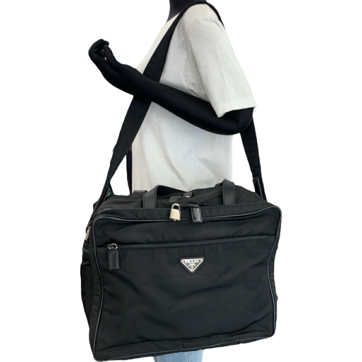 楽天市場】美品 PRADA プラダ テスート 三角ロゴプレート ブラック 黒