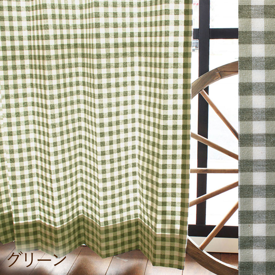 フランスアンティーク 19世紀のカーテン ギンガムチェック 希少な古裂