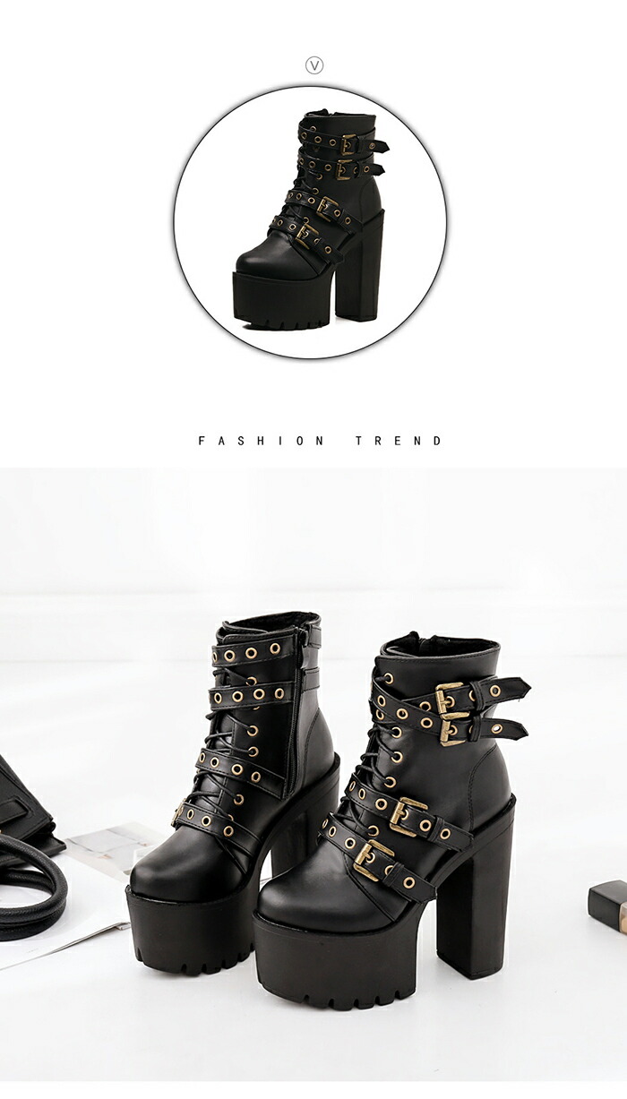 楽天市場】ショットブーツ レディース 15cmヒール パンク 太ヒール