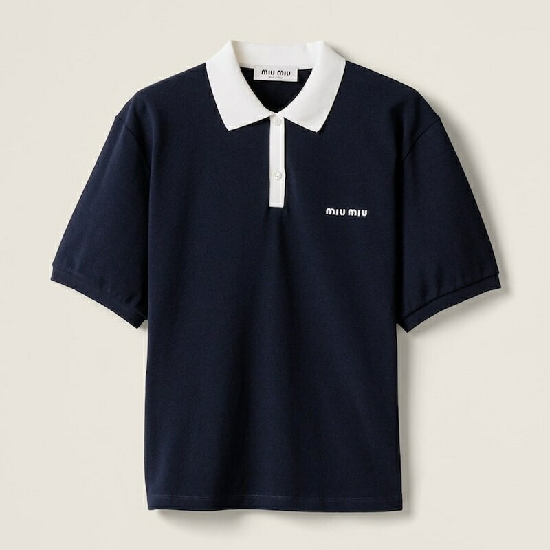 楽天市場】ミュウミュウ MIU MIU コットンピケ ポロシャツ【ネイビー