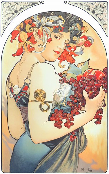 楽天市場】☆ 版画 ミュシャ 「フルーツ」 ジクレー 複製画 額入り