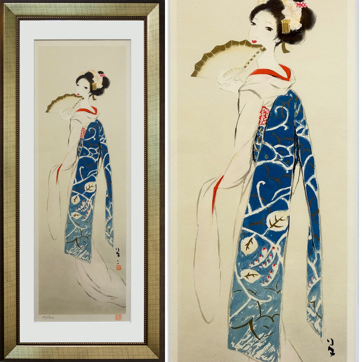 楽天市場】版画 竹久夢二 「扇を持つ舞妓」 リトグラフ 額付き たて長