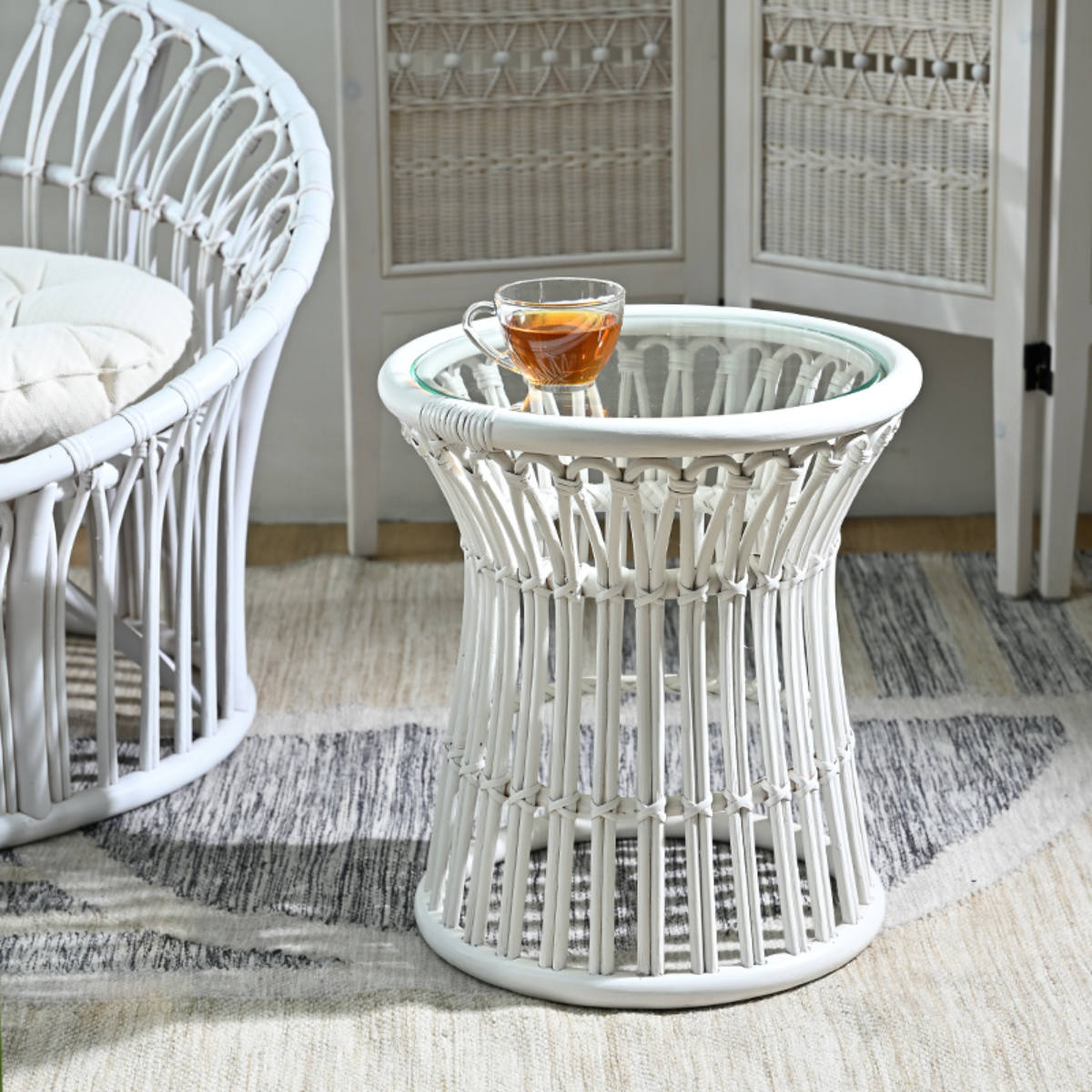 楽天市場】サイドテーブル ラタン 幅38cm ガラス天板 fiore （ ラタン