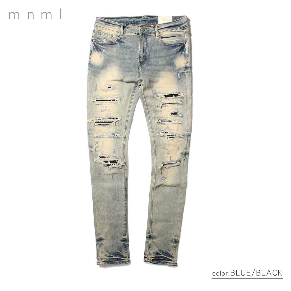 楽天市場】mnml ミニマル X165 PAISLEY STRETCH DENIM BLUE クラッシュ