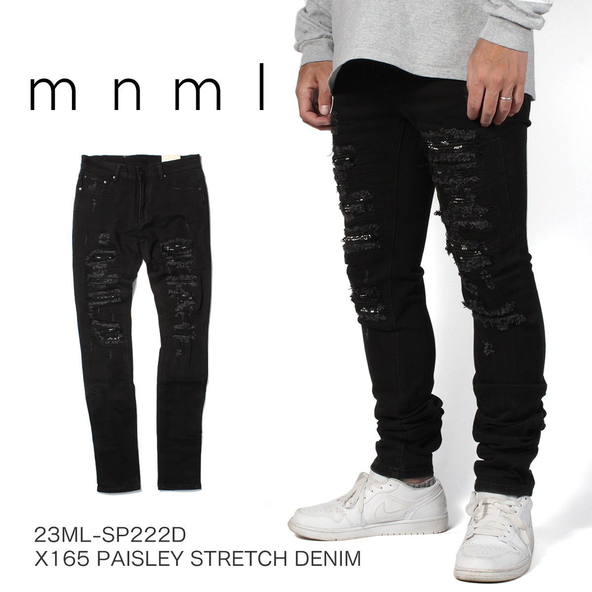楽天市場】mnml ミニマル X165 PAISLEY STRETCH DENIM BLACK