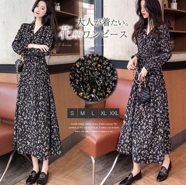 楽天市場】シワンピース レディース 長袖 花柄 Vネック きれいめ