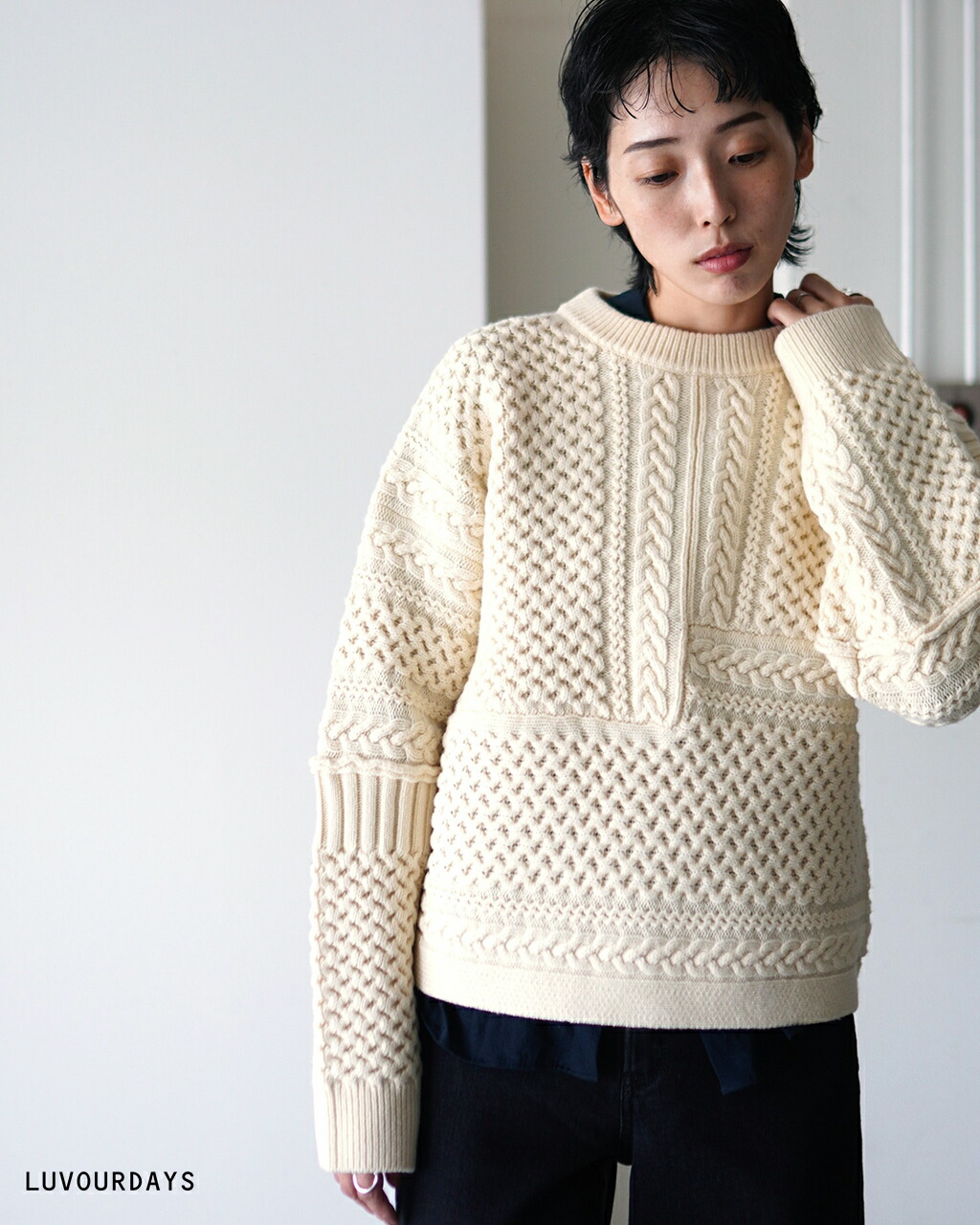 楽天市場】ラブアワーデイズ LUVOURDAYS ケーブル パッチワーク ニット