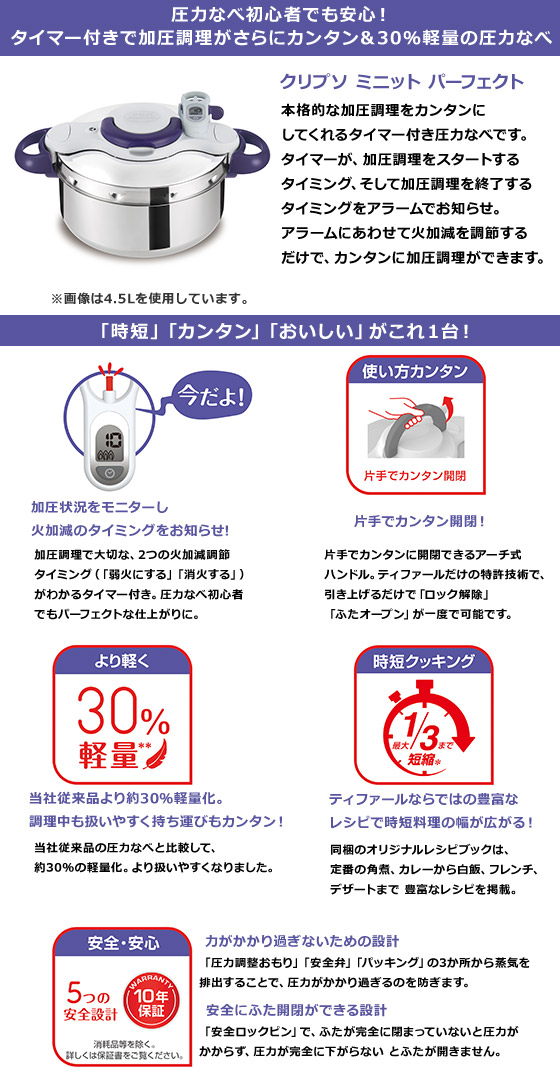楽天市場】ティファール タイマー付き 圧力鍋 4.5L クリプソ ミニット