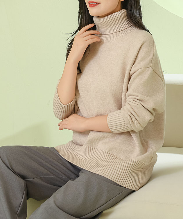 楽天市場】ソリッドカラー ハイネック 長袖 ニット プルオーバー 女性