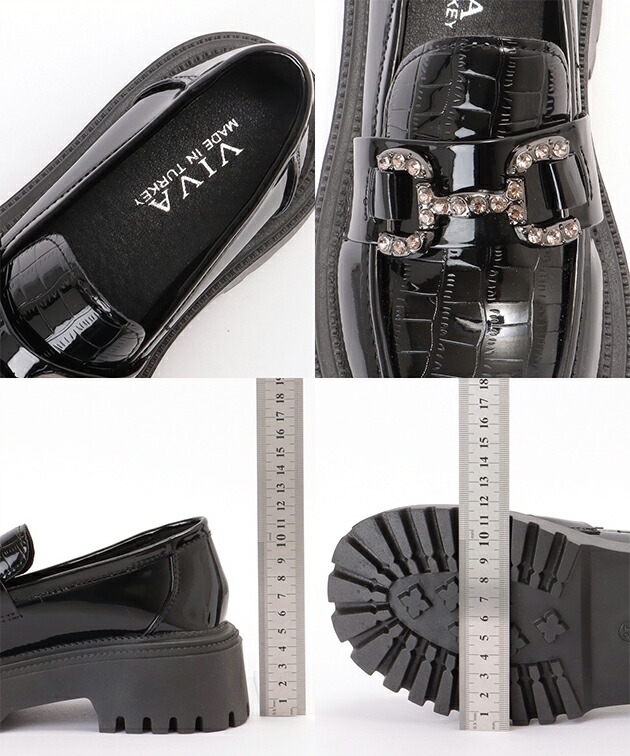 楽天市場】クロコ風 エナメル調 厚底 バックル付き ローファー 女性