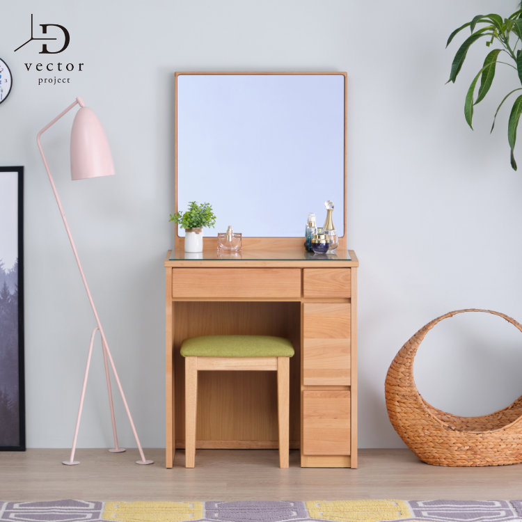 楽天市場】ドレッサー 一面鏡 コンセント2口 スツール付きアルダー無垢