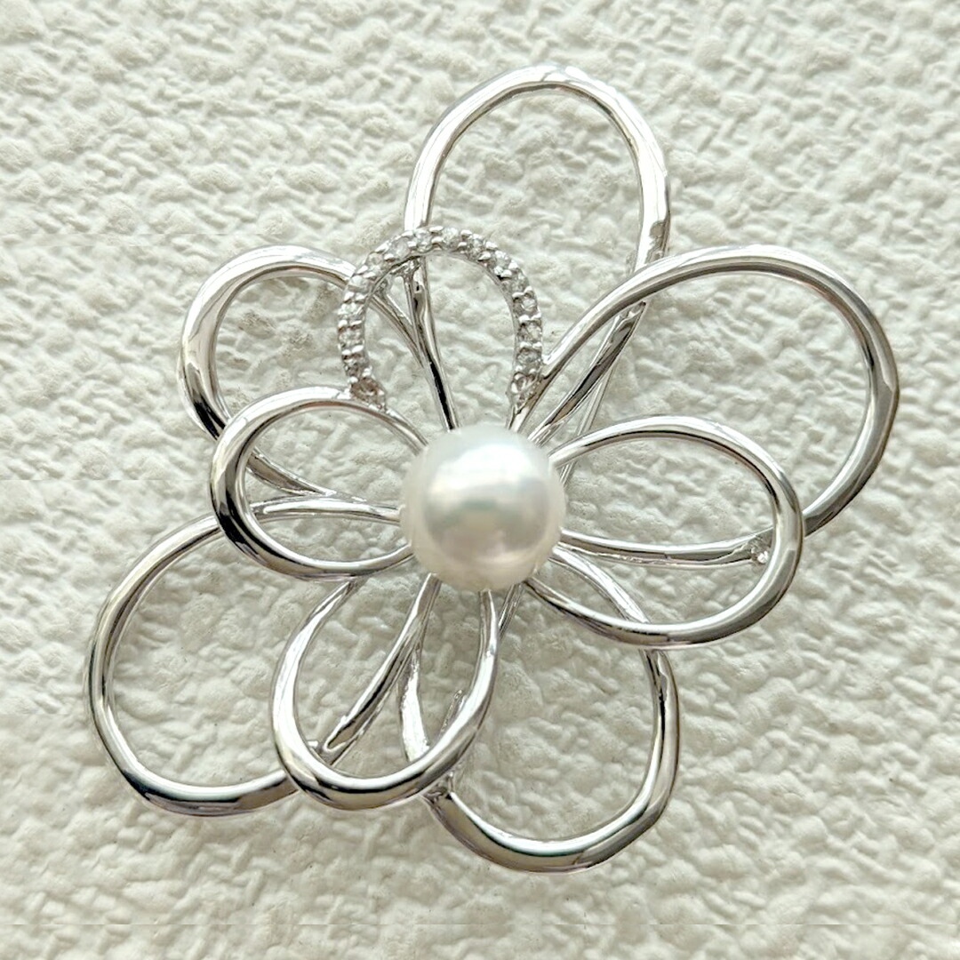 美品 TASAKI フラワー ブローチ パール幅6.9mm SV パール 本真珠 美品