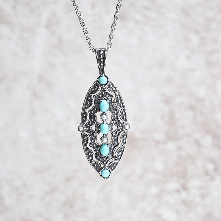 楽天市場】【碌山】 シルバー トルコ石＆シードパール オーバル