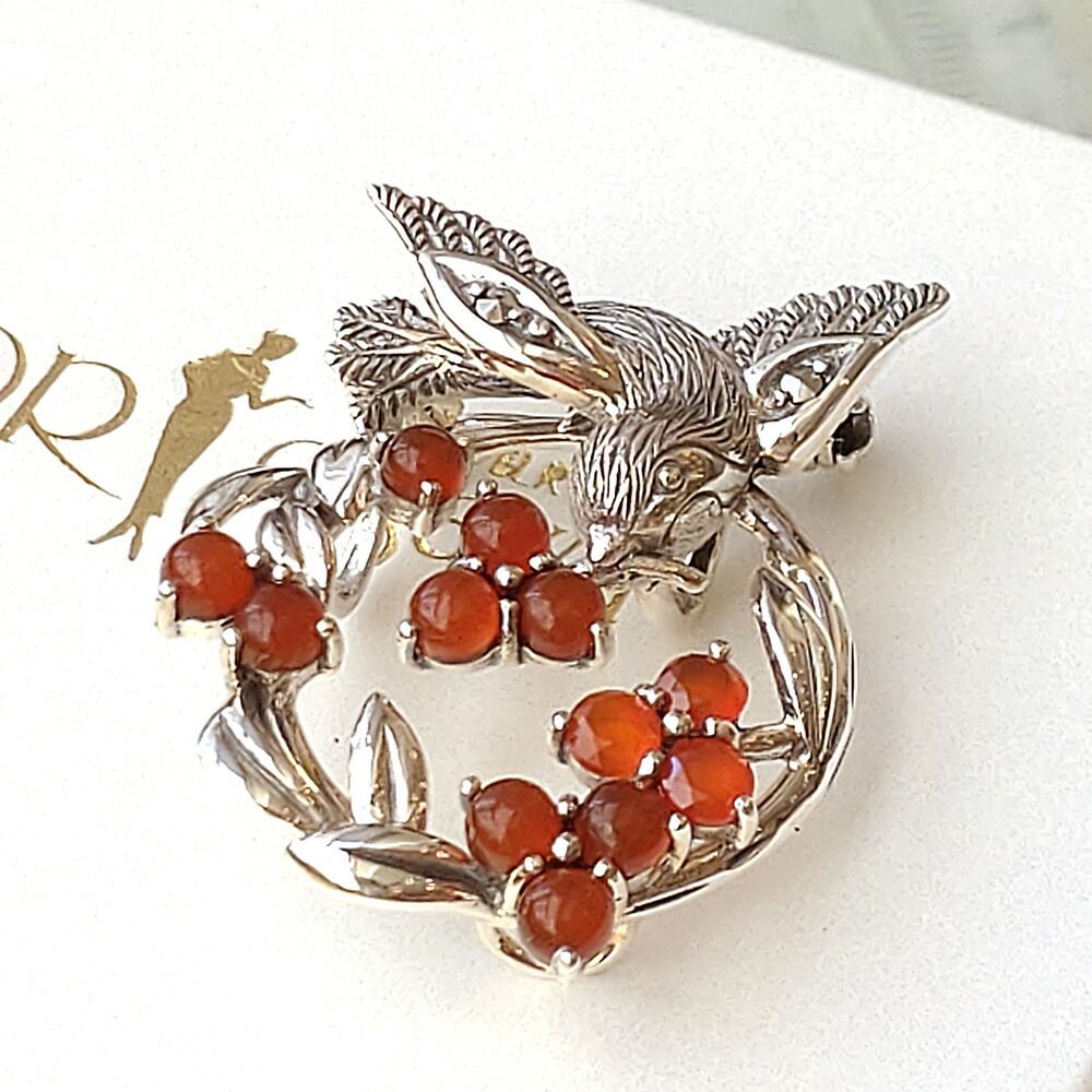 楽天市場】【碌山】シルバー 福来雀と南天の実 ブローチペンダント