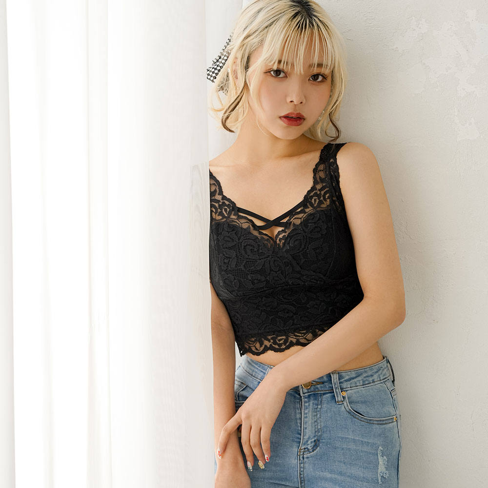 楽天市場】【SALE】 選べるデザインフロントクロスレースキャミブラ