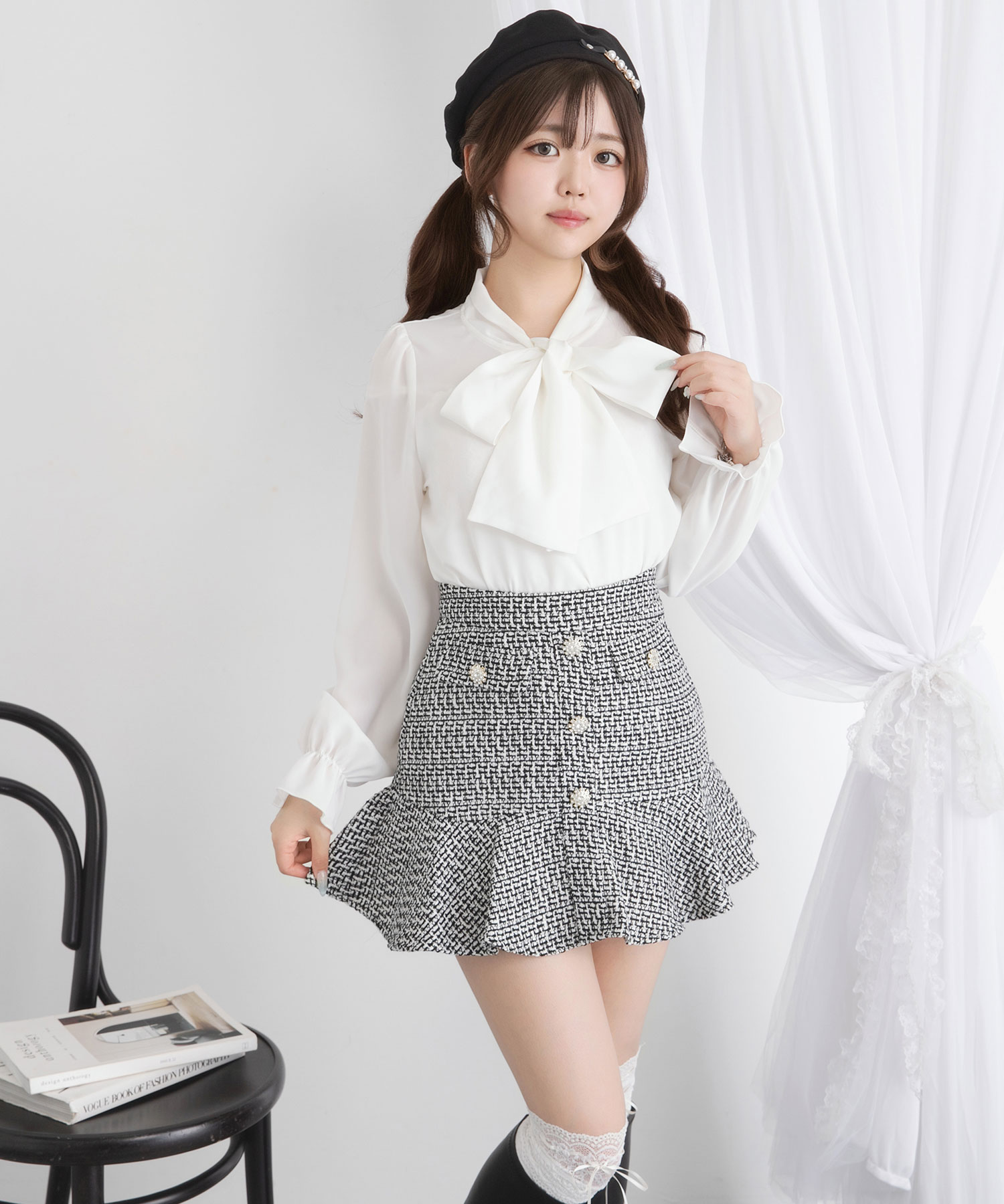 楽天市場】ビジューボタンツイードフリルスカート レディース スカート