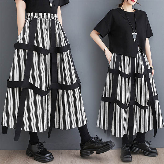 楽天市場】スカート ロング 夏 ボーダー ストライプ フレアスカート