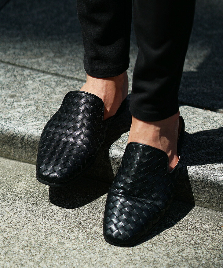 楽天市場】ミュール サンダル メンズ レザー 編み込み サンダル PU