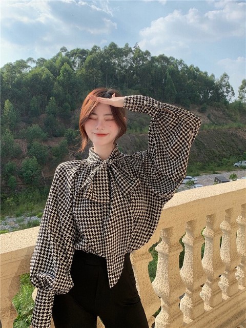 楽天市場】シャツ 長袖 ブラウス カジュアル 千鳥柄 千鳥格子 かわいい