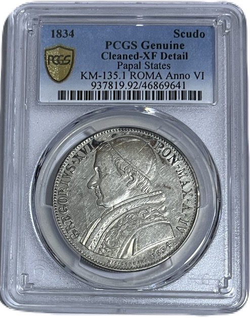 楽天市場】PCGS鑑定 イタリア教皇領スクード 1834年 XF 極美品 ローマ