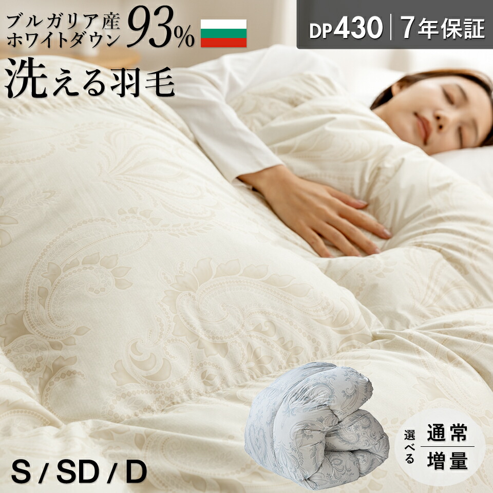 羽毛花柄掛け布団 ブルガリア産 ホワイトダウン 中古 羽毛花柄掛け布団