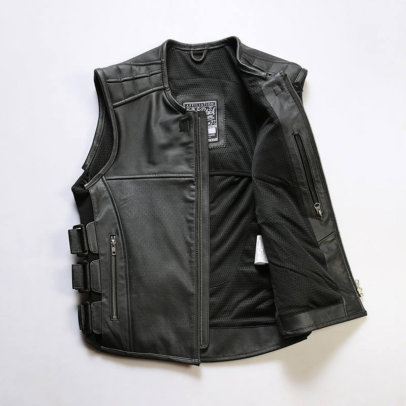 楽天市場】レザーベスト メンズ 牛革 メッシュ 本革ベスト 黒色 通気性