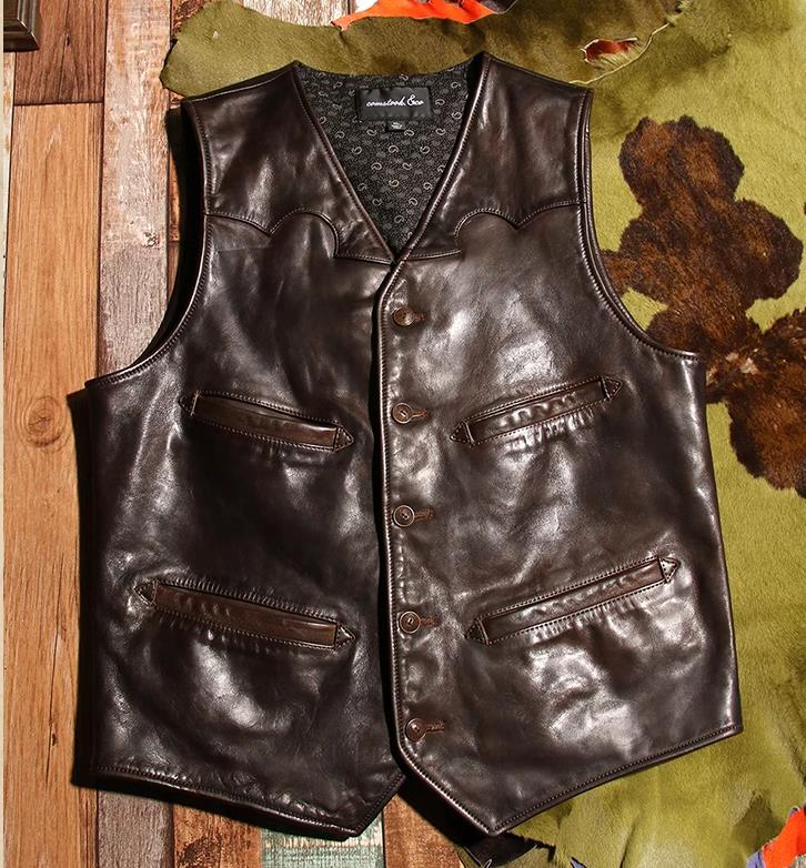 楽天市場】本革ベスト レザーベスト 馬革 濃い茶色ホーススキン メンズ