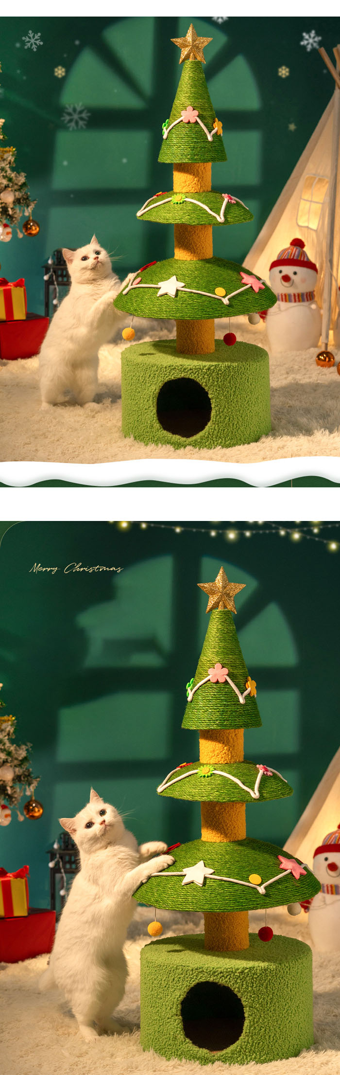 楽天市場】キャットタワー クリスマスツリー型 爪研ぎ 猫ハウス つめ