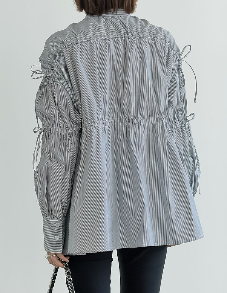 楽天市場】【OUTLET】M/Lサイズ ストライプギャザーリボンブラウス