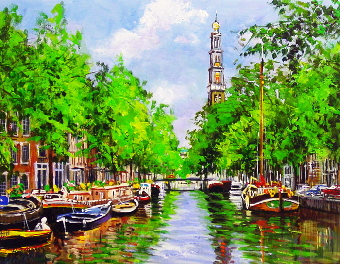 楽天市場】藤原英信『アムステルダムの運河』油絵・油彩画 F6（6号
